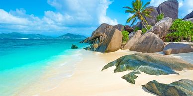 Famous Boulder Beach in Seychelles