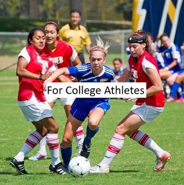 College soccer players competing intensely for the ball on the field.