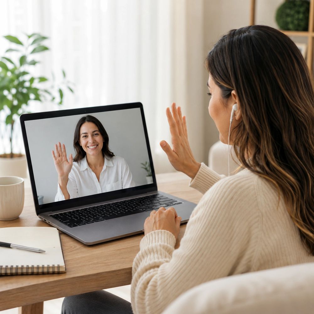 Persona en consulta por video llamada.