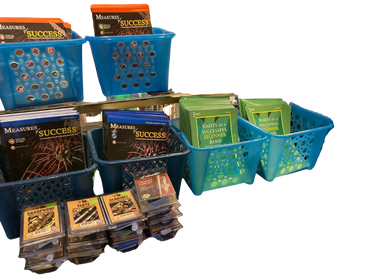 Music books in bins