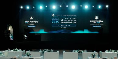 Conference stage for Fire Safety Forum UAE 2023.