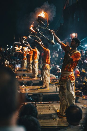 Varanasi Ganga Aarti or prayer ceremony that takes place 365 days every evening.