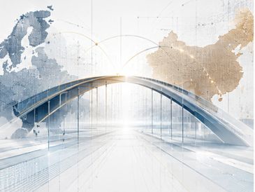 Visual representing Marco Polo China-Europe technology bridge.
