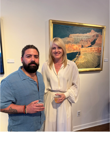 Javi to the left and Amery Bohling to the right, Amery's work titled "In the Shadow Lies the Blues"