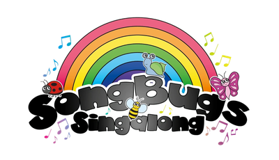 Colorful SongBugS Singalong logo with rainbow and cartoon bugs.