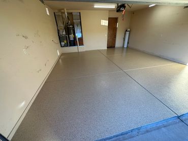 full broadcast of granitex cafe mocha colored flake in garage