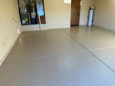 full broadcast of granitex cafe mocha colored flake in garage