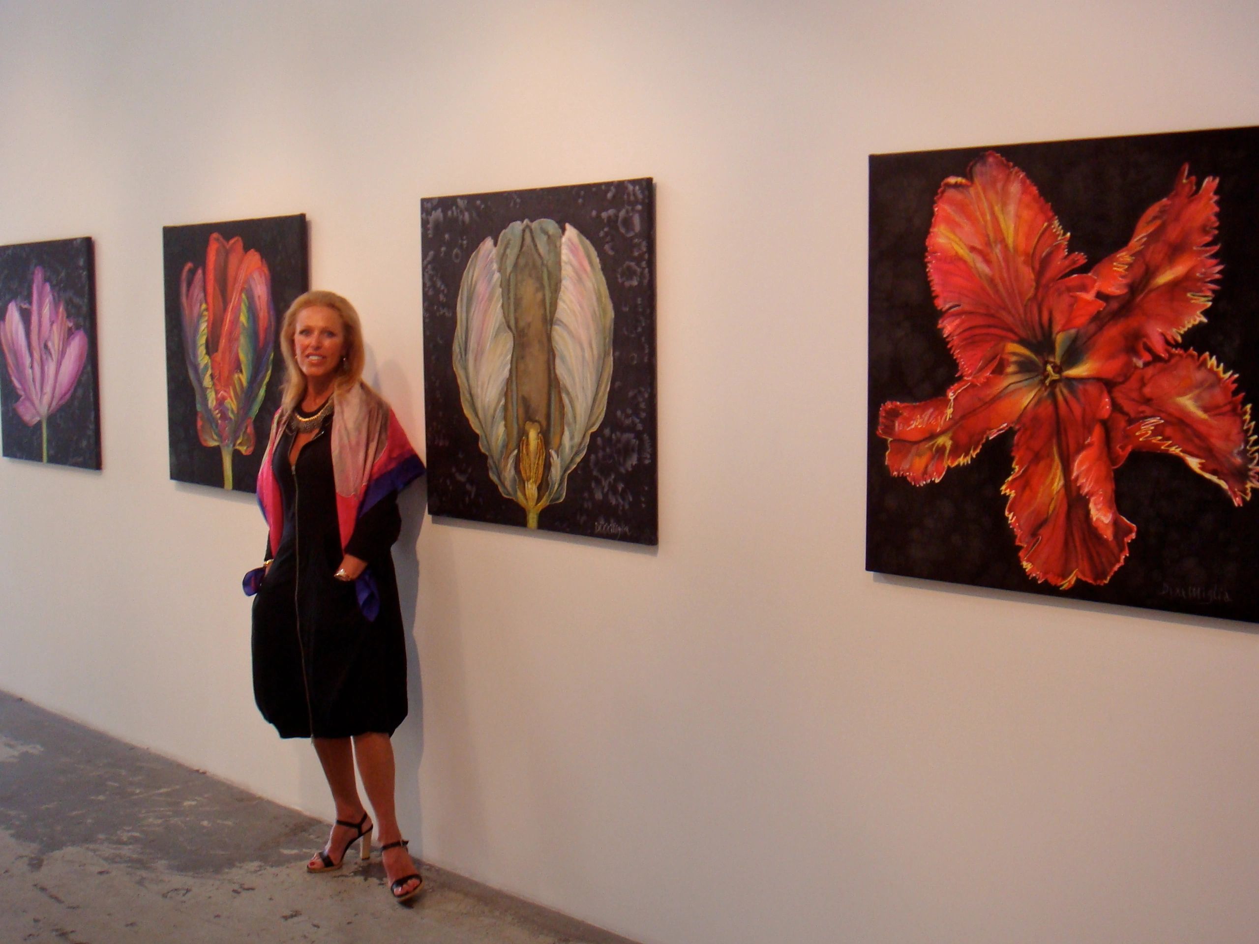 Mixed Media on Silk, mounted on Canvas Flowers/tulips