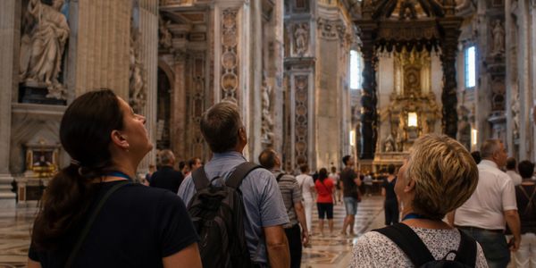 People admiring the ornate interior of a historic cathedral.