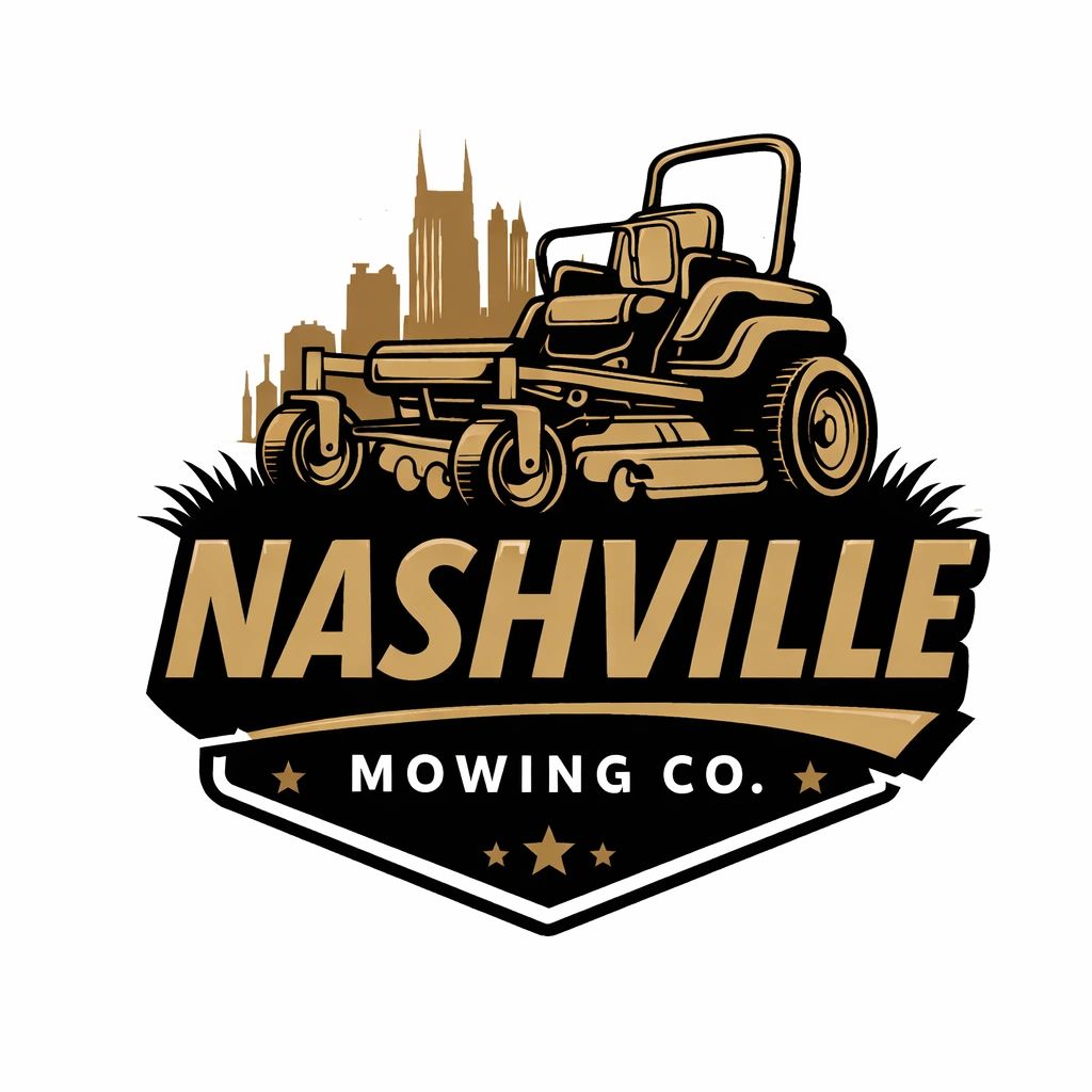 Logo of Nashville Mowing Co. featuring a lawn mower and city skyline.
