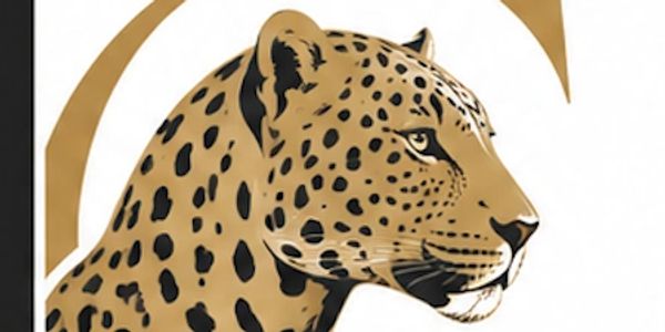 Stylized leopard head inside stylized letters L and C.