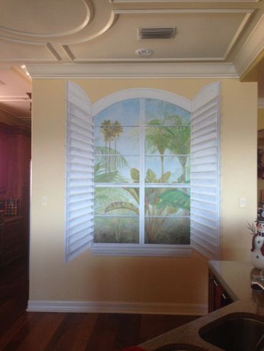 A 3d wall painting of an open window 