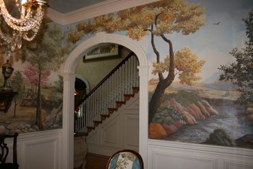 A beautiful scenario painted on the wall of the living area 