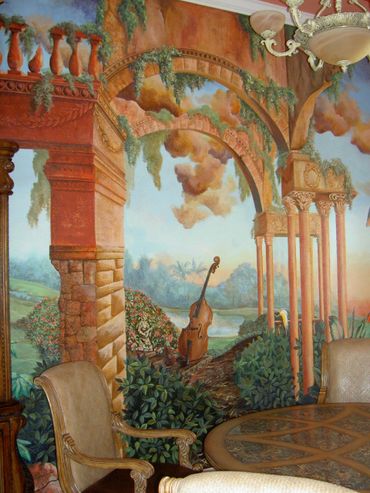 A wall painting of a beautiful garden 