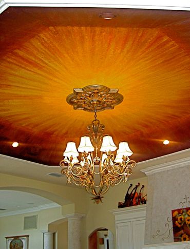 Abstract vivid ceiling design in bright colors