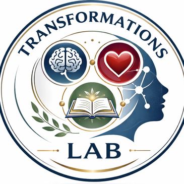 Logo of Transformations Lab with brain, heart, and book symbols inside a human profile.