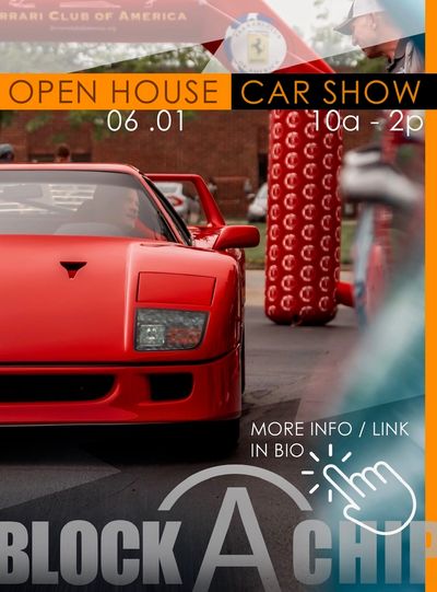 Red sports car at open house car show on June 1st, 10 AM to 2 PM.