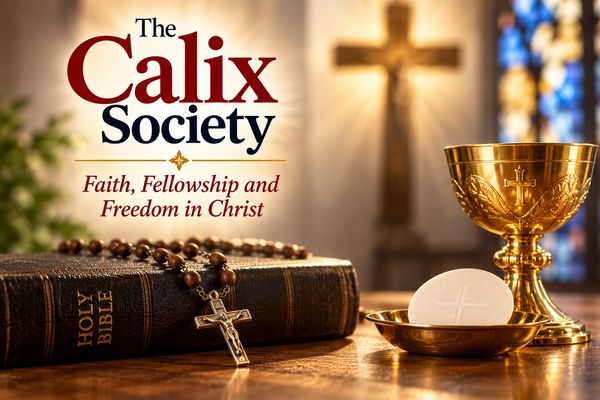 Religious items with The Calix Society logo.