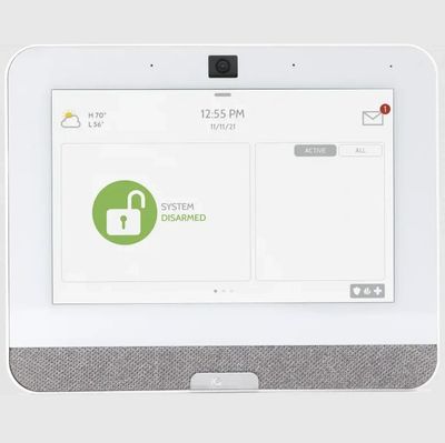 Smart home control panel showing system disarmed status.