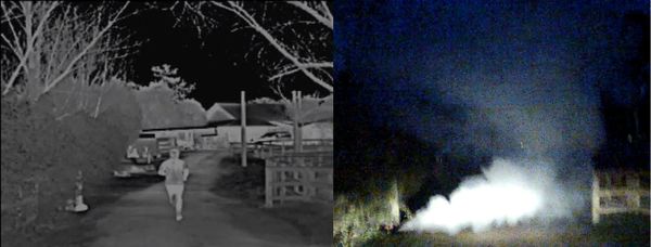 thermal imaging pesron running in the woods vs fog