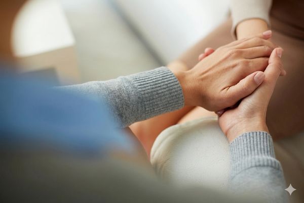 Two hands holding each other.