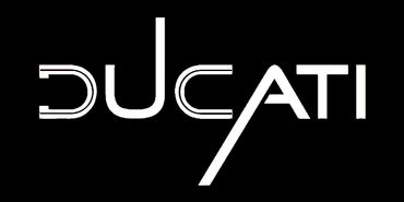 Stylized Ducati logo in white on a black background.