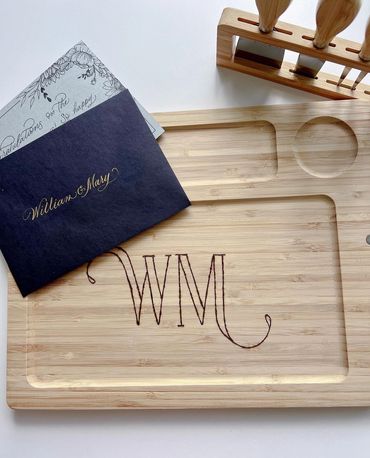 Wood Burning on Charcuterie Board For Gifting with Personalized Card