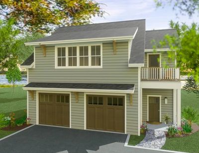 Craftsman style ADU with garage on the first floor and an apartment above