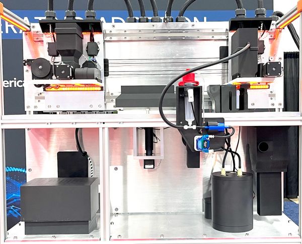 Advanced industrial machinery with sensors and robotic components.
