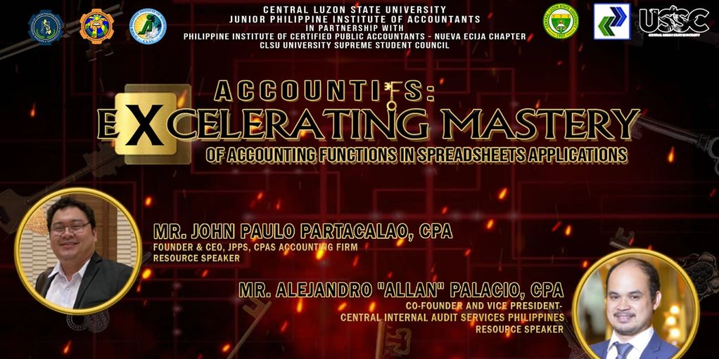 Event poster for AccountiFS: EXCelerating Mastery with speakers John Paulo Partacalao and Alejandro Palacio.