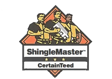 Logo featuring three workers and text 'ShingleMaster CertainTeed'.