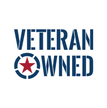 Logo with the words 'Veteran Owned' and a red star inside a blue circle.