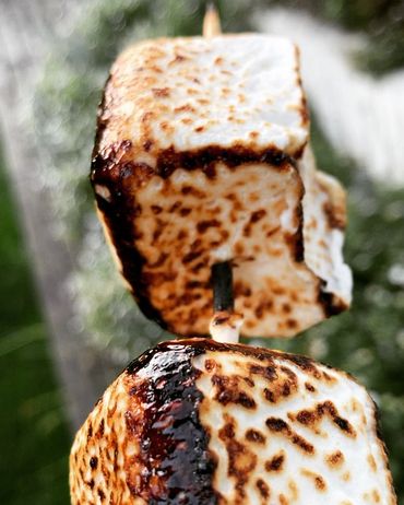 toasted marshmallows on a skewer for s'mores