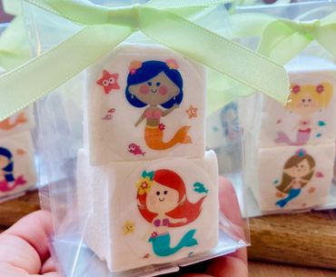 pretty party favour pack personalised with mermaid picture and green bow