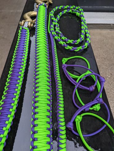 A set of green paracord strap