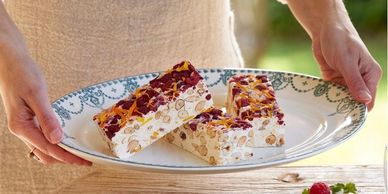 Artisan confectionery slices served on a plate