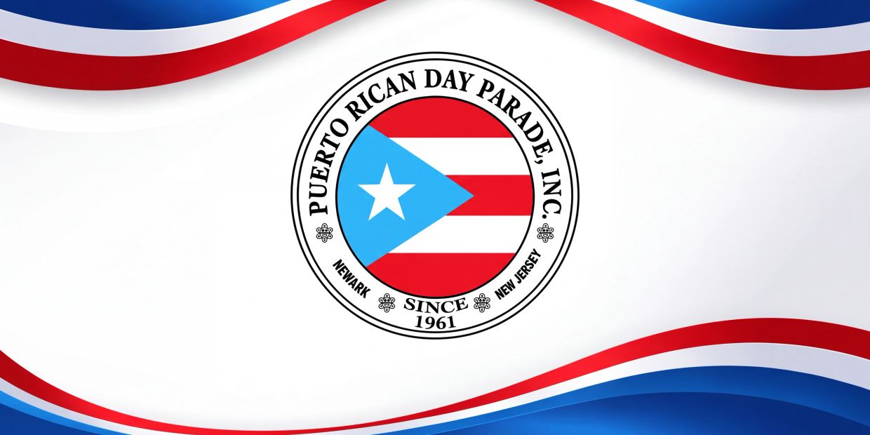 Puerto Rican Day Parade logo with flag and red, white, blue design.