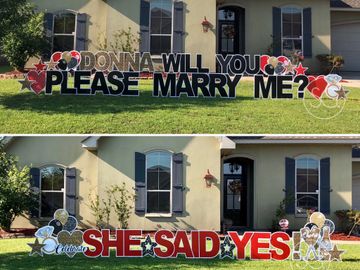 Marriage proposal yard greeting. WILL YOU MARRY ME? and SHE/HE SAID YES! special yard signs