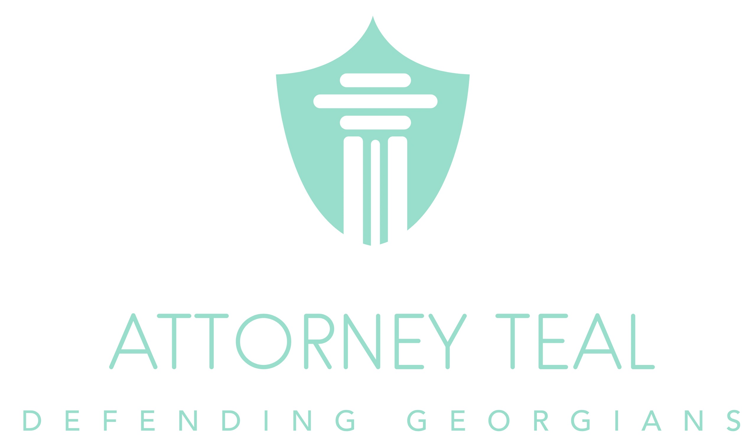 bold text logo that reads "attorney teal defending georgians" criminal defense firm Douglasville, GA