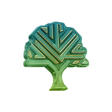 Stylized green and blue tree icon with gold accents.