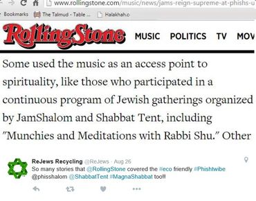 Rolling Stone Magazine mention of Phish Shabbat event with JamShalom