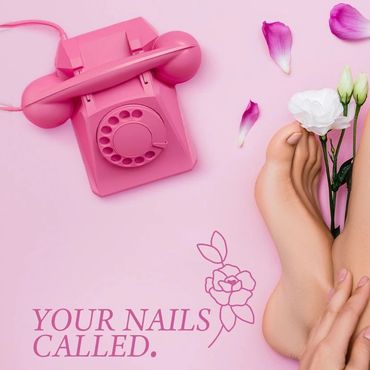 Pink-themed pedicure promotion with flowers and vintage phone by Kindall Wright - KX Graphic Design.