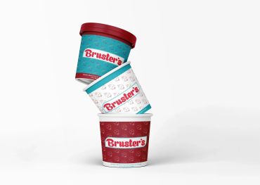 Stacked Bruster's ice cream cups in vibrant colors against a white background by Kindall Wright - KX Graphic Design.