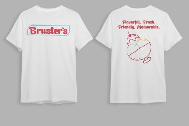 White T-shirt with Bruster's logo and ice cream design by Kindall Wright - KX Graphic Design.