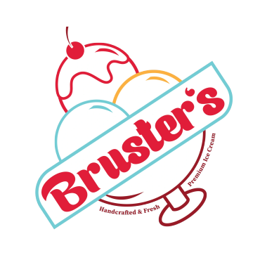 Brusters logo with ice cream scoops and cherry by Kindall Wright - KX Graphic Design.