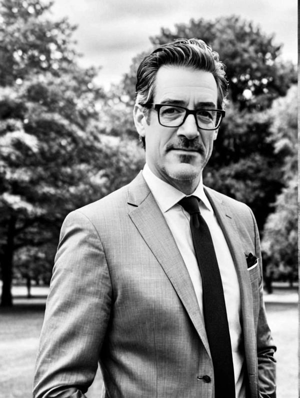 Man in a suit and glasses standing outdoors with trees in the background.