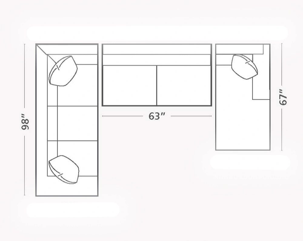 Diagram to demonstrate how to measure a sectional for cleaning.