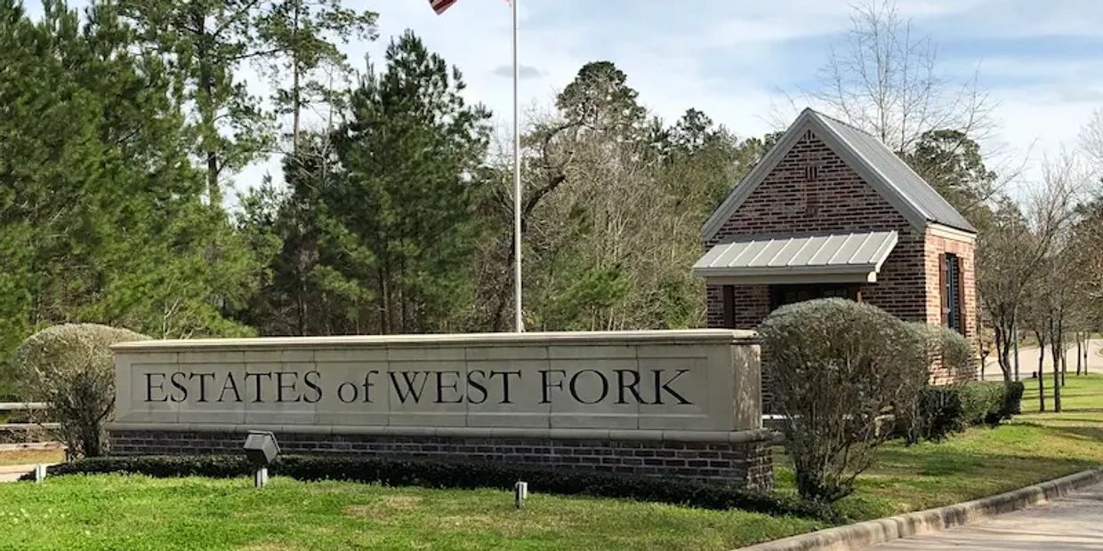 Estates of West Fork subdivision entrance in Conroe, Texas.