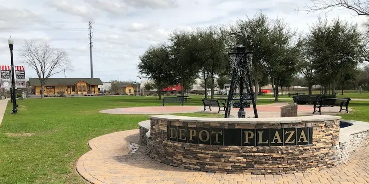 Train Station at the Depot Plaza Park in Tomball, Texas.