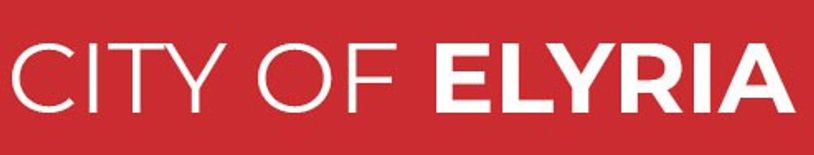 Logo with text 'CITY OF ELYRIA' on a red background.